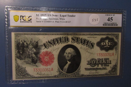 1917 US LEGAL TENDER NOTE SPEELMAN WHITE PCGS CHOICE XF-45