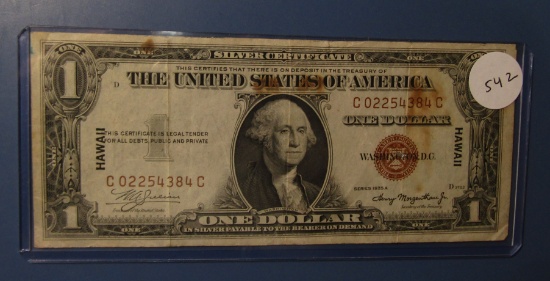 1935-A HAWAII SILVER CERTIFICATE NOTE VF (RUST SPOTS)