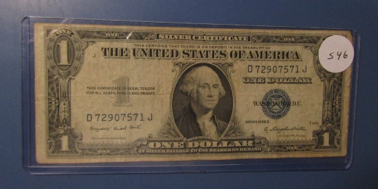 1935-G ONE DOLLAR SILVER CERTIFICATE NOTE VF