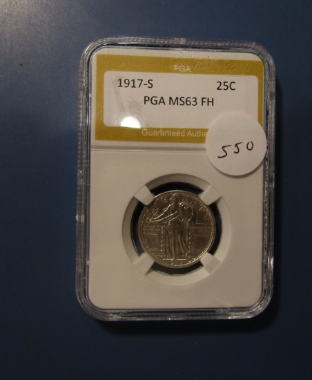 1917-S TYPE 1 STANDING LIB. QUARTER PGA MS-63 FULL HEAD