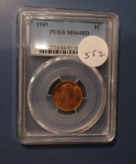 1945 LINCOLN CENT PCGS MS-64 RED