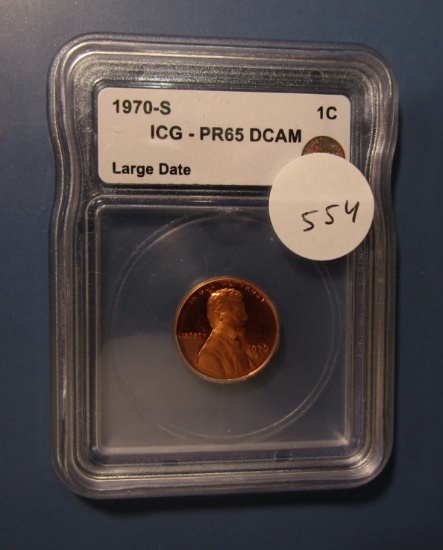 1970-S LARGE DATE LINCOLN CENT ICG PF-65 DEEP CAMEO