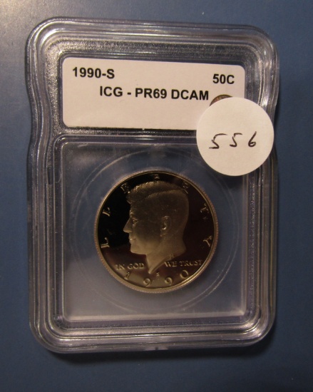 1990-S SILVER KENNEDY HALF DOLLAR ICG PF-69 DEEP CAMEO