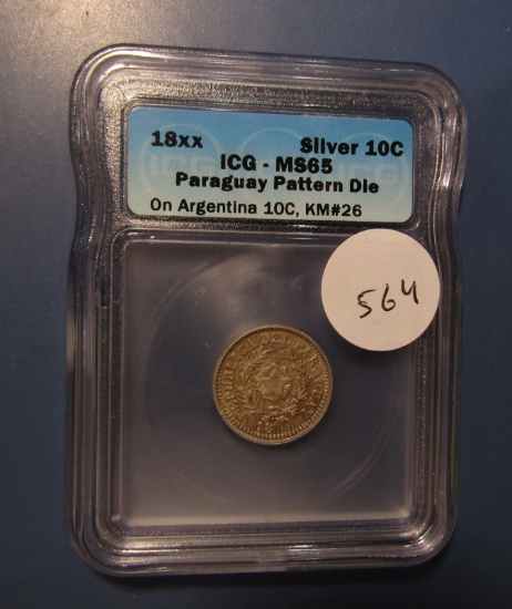 18__  PARAGUAY PATTERN DIE SILVER DIME ICG MS-65