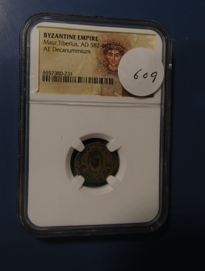 BYZANTINE EMPIRE AD 582 AE DECANUMMIUM NGC