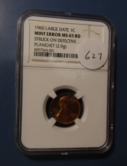 1960 LARGE DATE LINCOLN CENT MINT ERROR NGC MS-65 RED