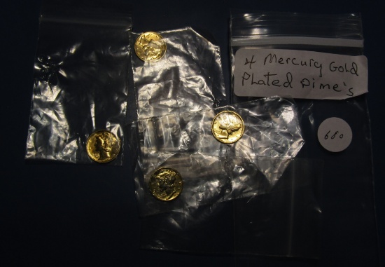 LOT OF FOUR GOLD PLATED MERCURY DIMES (4 COINS)