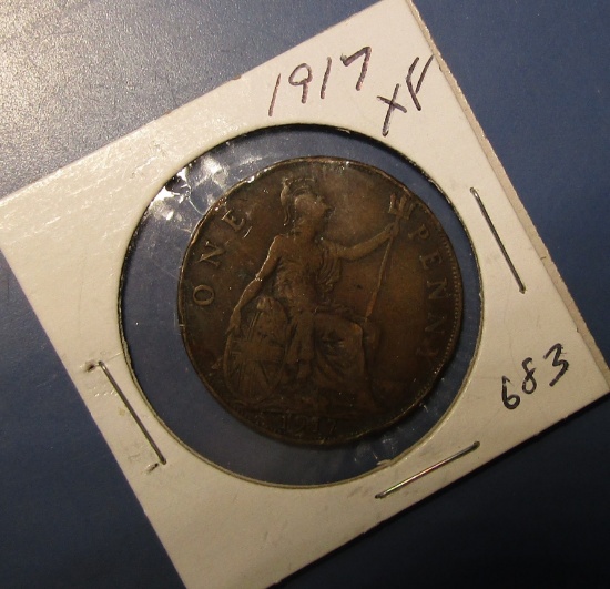 1917 BRITISH ONE PENNY XF