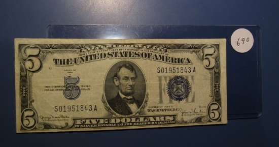 1934-D $5.00 SILVER CERTIFICATE XF/AU