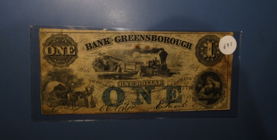 1858 BANK OF GREENSBOROUGH, GA ONE DOLLAR NOTE VF
