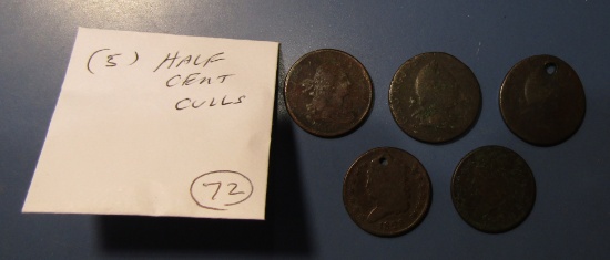 LOT OF FIVE CULL HALF CENTS (5 COINS)