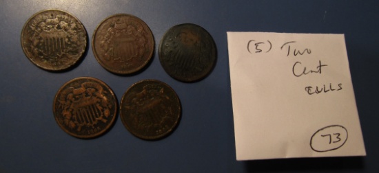 LOT OF FIVE CULL LOW GRADE TWO CENTS (5 COINS)