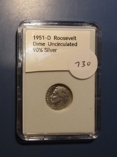 1951-D ROOSEVELT DIME 90% SILVER UNC