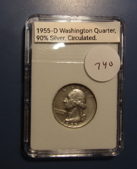 1955-D SILVER WASHINGTON QTR. CH AU