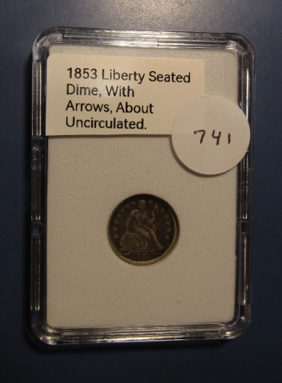1853 ARROWS LIBERTTY SEATED DIME AU