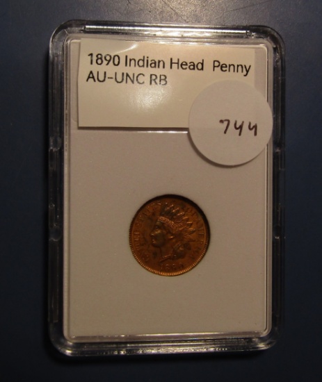 1890 INDIAN CENT CH AU-58 (OBV. LAMINATION BELOW DATE)