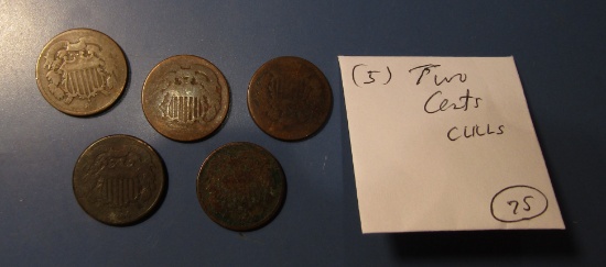LOT OF FIVE CULL LOW GRADE TWO CENTS (5 COINS)