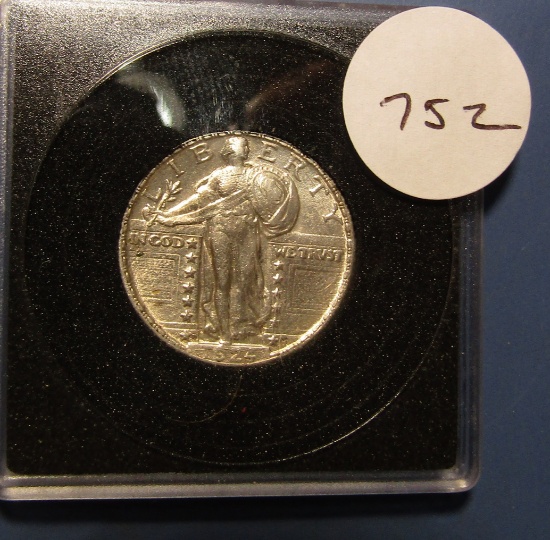 1924-D STANDING LIBERTY QTR. CH AU-58