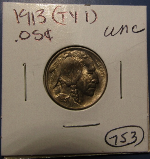 1913 TYPE 1 BUFFALO NICKEL UNC