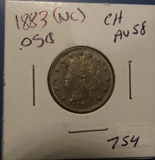 1883 NC LIBERTY NICKEL CH AU-58