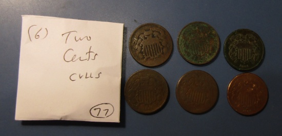 LOT OF SIX CULL LOW GRADE TWO CENTS (6 COINS)