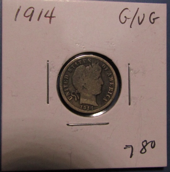 1914 BARBER DIME G/VG