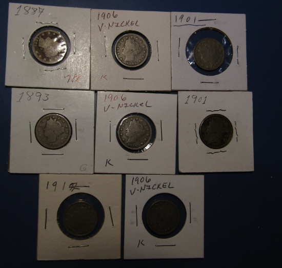 LOT OF EIGHT MISC. LIBERTY NICKELS AVE. CIRC. (8 COINS)