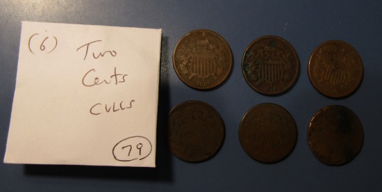 LOT OF SIX CULL LOW GRADE TWO CENTS (6 COINS)