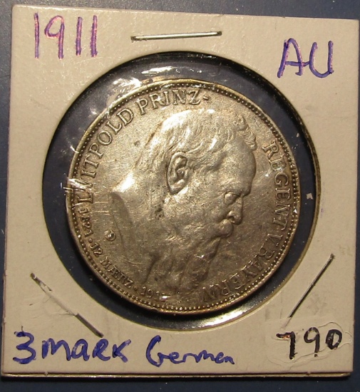 1911 SILVER 3 MARK GERMAN COIN AU