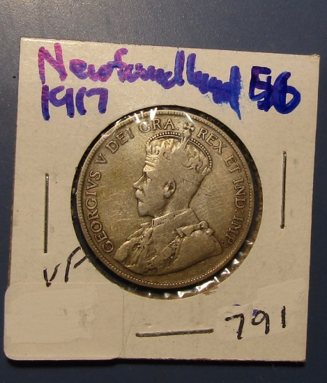 1917 NEW FOUNDLAND SILVER HALF DOLLAR VF