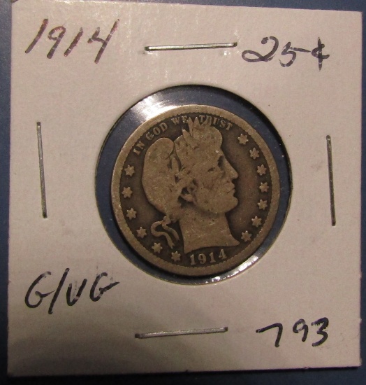 1914 BARBER QUARTER G/VG