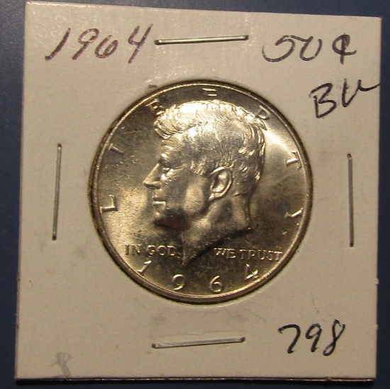 1964 SILVER KENNEDY HALF DOLLAR GEM BU