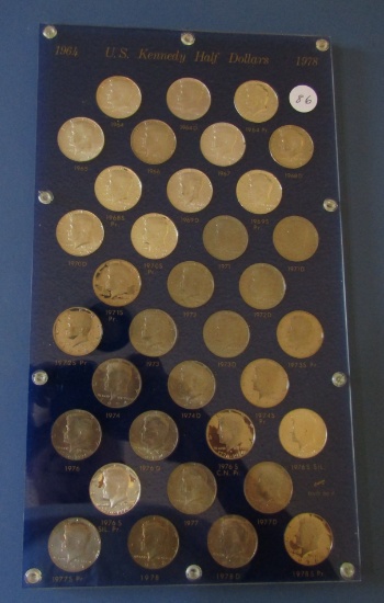 KENNEDY HALF DOLLAR SET 1964-1978 GEM BU INCL. PROOFS IN CUSTOM CAPITOL HOL