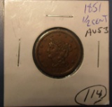 1851 HALF CENT AU-53