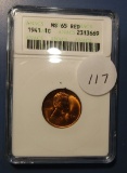 1941 LINCOLN CENT ANACS MS-65 RED