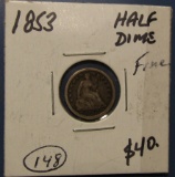 1853 ARROWS SEATED HALF DIME FINE-12