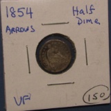 1854 ARROWS SEATED HALF DIME VF