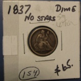 1837 SMALL DATE NO STARS SEATED DIME FINE-15 (OBV. SCRATCH)