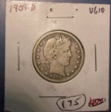 1909-D BARBER QUARTER VG-10