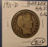 1911-D BARBER HALF DOLLAR GOOD-6