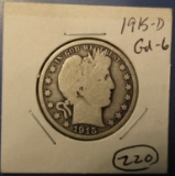 1915-D BARBER HALF DOLLAR GOOD-6