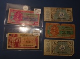 LOT OF FIVE MILITARY PAY SCRIPS (5 PIECES)