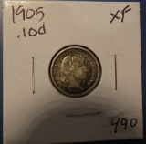 1905 BARBER DIME XF