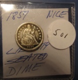1857 LIBERTY SEATED DIME VF
