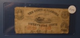 1863 STATE OF ALABAMA TWENTY FIVE CENT TREASURY NOTE GOOD