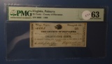 1863 COUNTY OF PALMYRA, VIRGINIA TWENTY FIVE CENT NOTE PMG CHOICE UNC-63