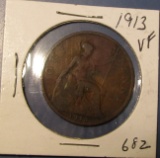 1913 BRITISH ONE PENNY VF