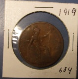 1919 BRITISH ONE PENNY F/VF