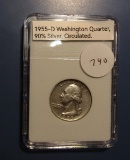 1955-D SILVER WASHINGTON QTR. CH AU