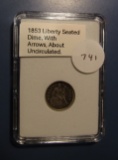 1853 ARROWS LIBERTTY SEATED DIME AU
